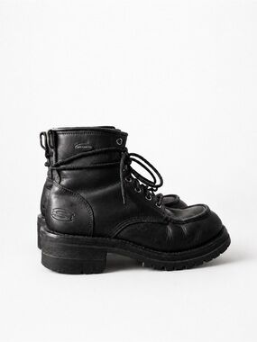 90s Vintage Skechers Laramie Black Leather Lace-Up Combat Grunge Boots - Size 9